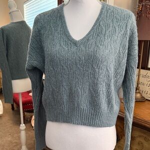 Madewell Teal V-Neck Cable Knit Sweater Acrylic/Alpaca Blend